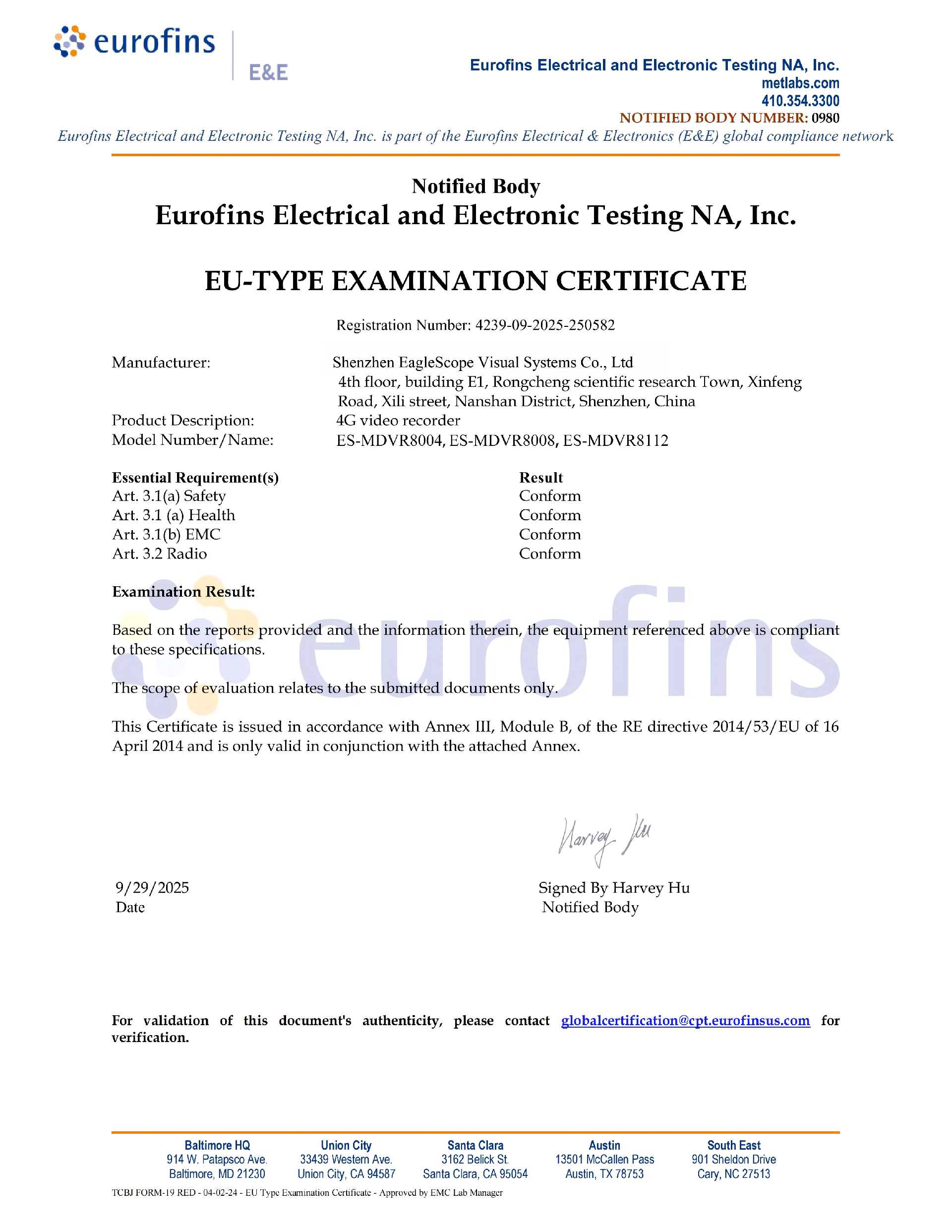 EU Certificate issued